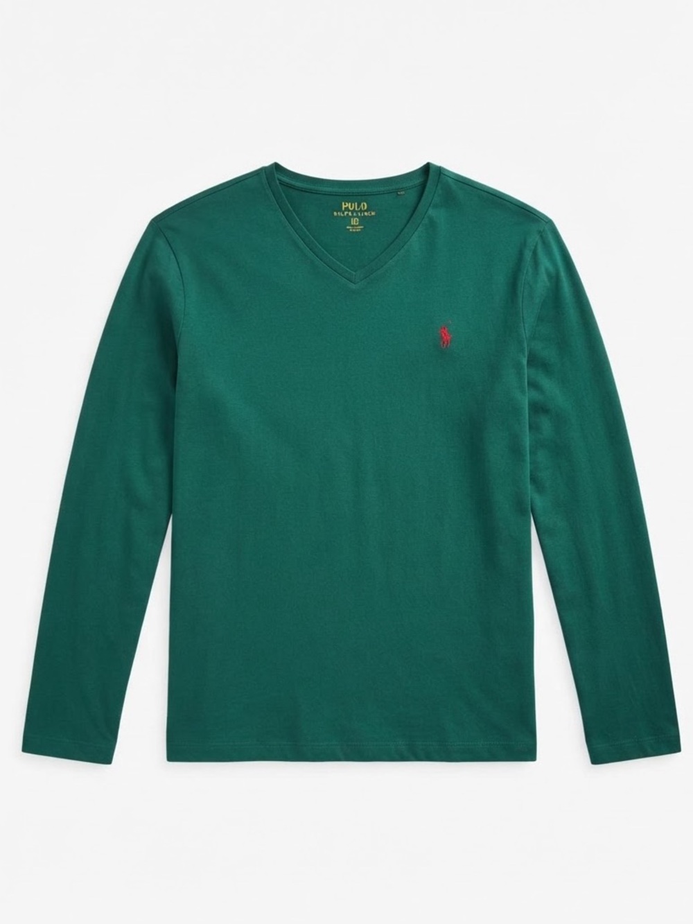 Polo by Ralph Lauren Forest Green V-Neck Long Sleeve Tee with Maroon Icon